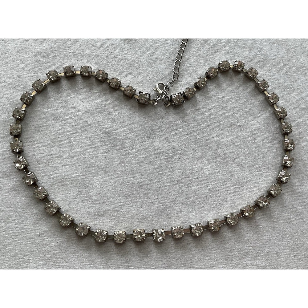 silver-tone rhinestone cup chain choker necklace Vintage Estate Jewelry